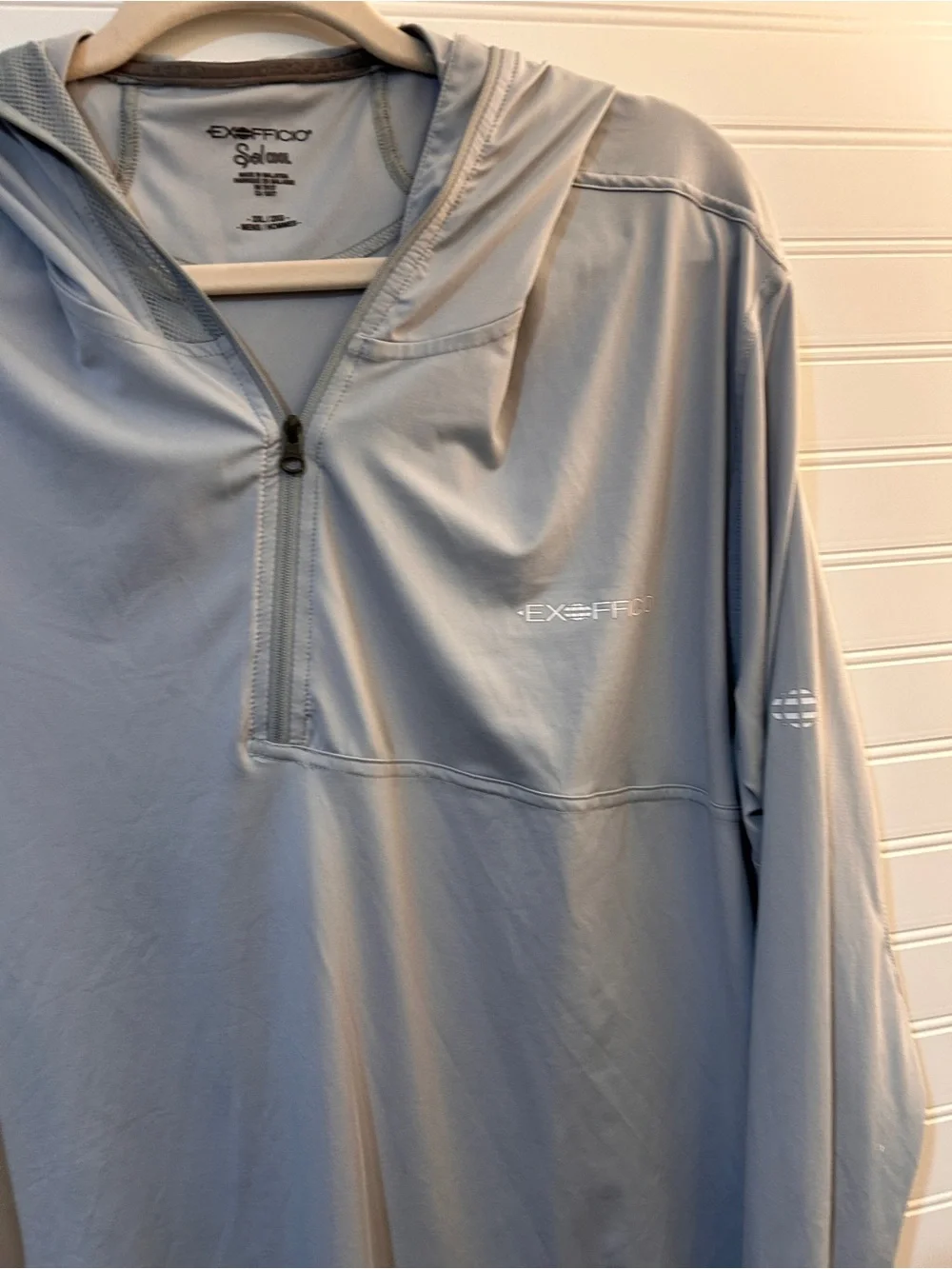 ExOfficio Men’s 2XL Light Gray Performance Hooded Quarter-Zip  Sun Protection
